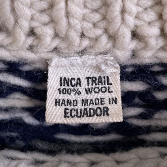 Vintage 100% Wool Scandi Nordic Sweater Cabincore Apres Ski Blue Cream Fair Isle - Picture 3 of 8